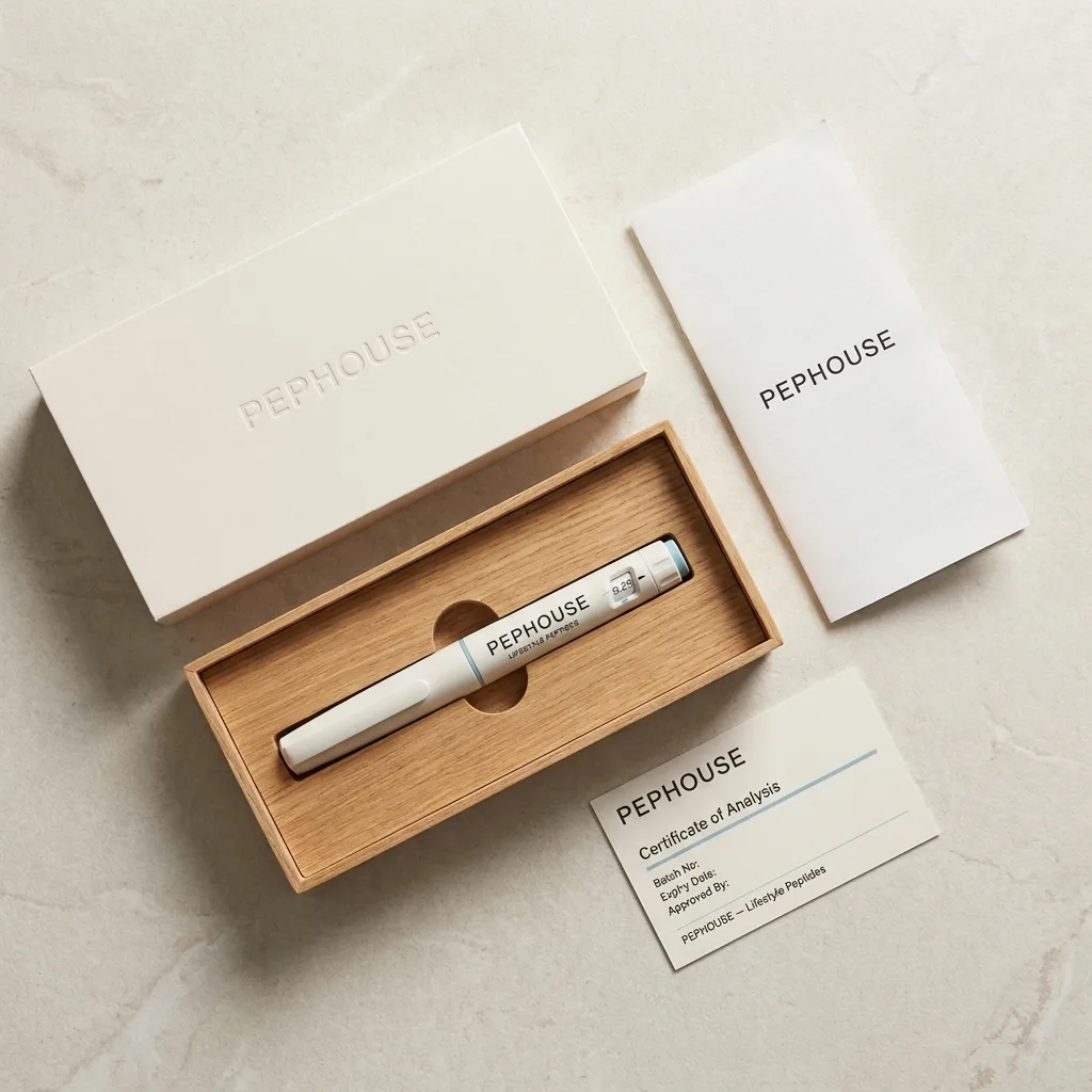 Flatlay of PEPHOUSE packaging components in bone and oak