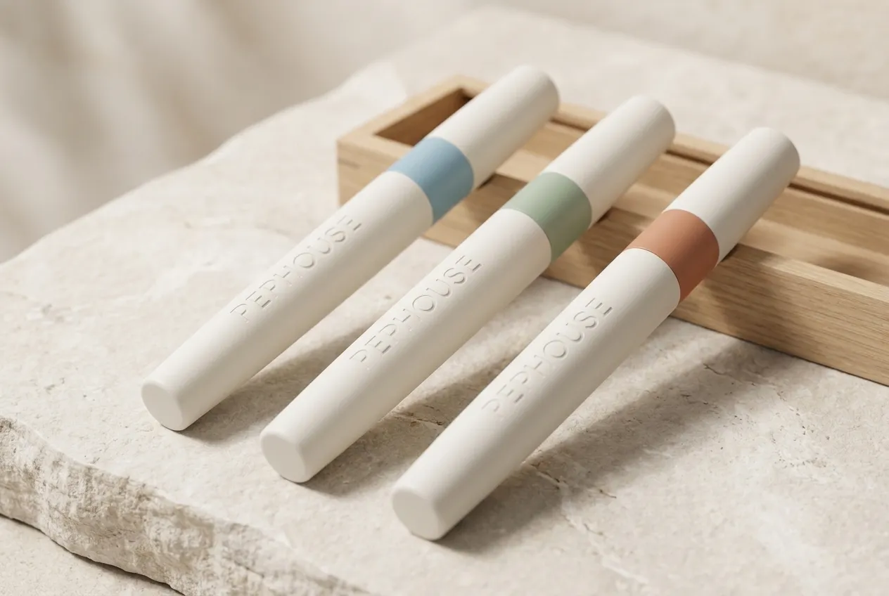 PEPHOUSE pens arranged on stone in soft daylight