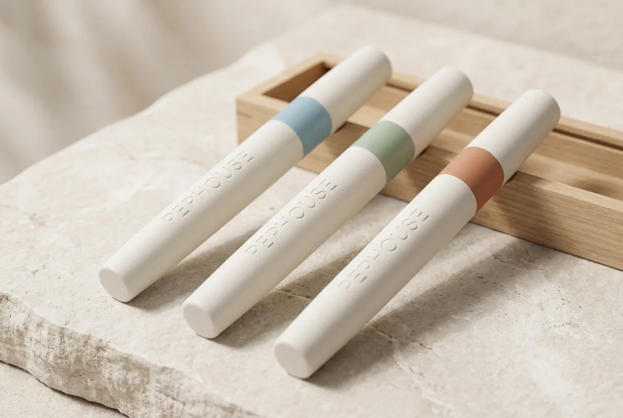 PEPHOUSE pens arranged on stone in soft daylight