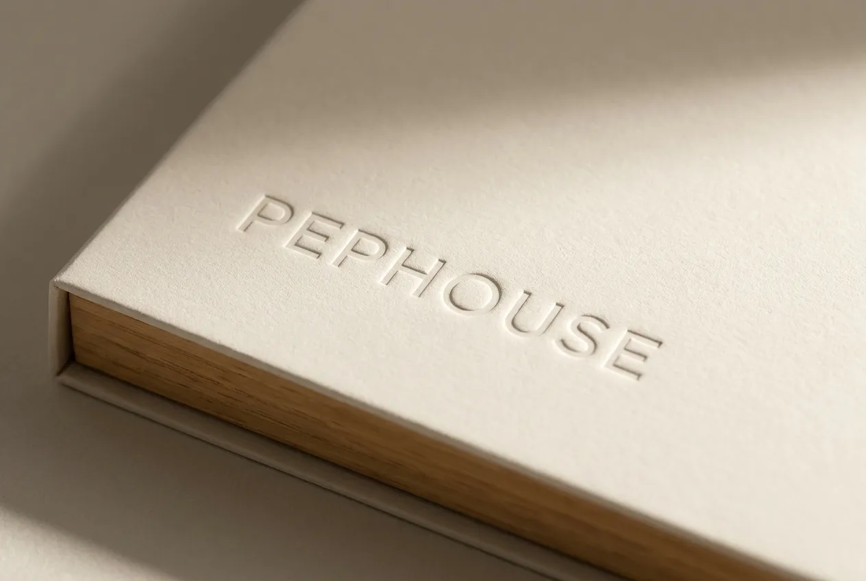 PEPHOUSE pen sleeve detail in bone and oak tones